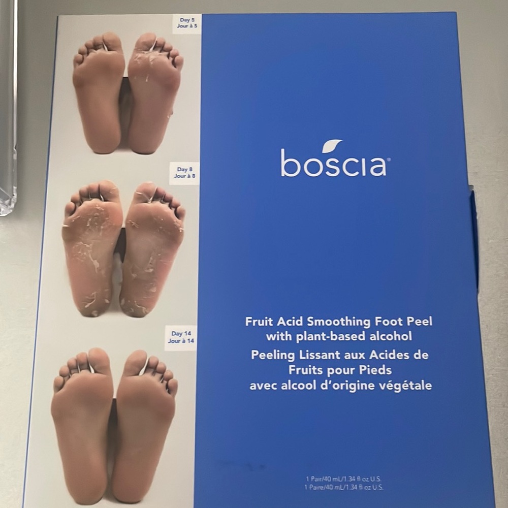 Boscia fruit acid smoothing foot peel with plant based alcohol